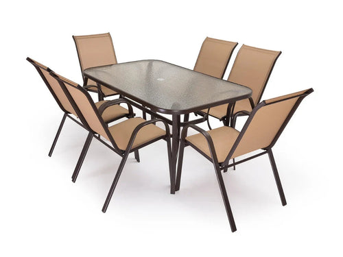 Mesa de Vidro Temperado Hc + 6 Cadeiras. Móveis De Jardim E Terraço, M