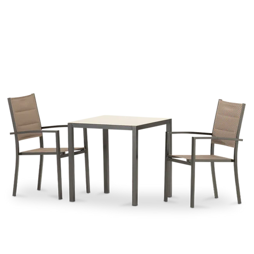 Mesa fixa fixa 70×70 e 2 cadeiras jardim marrom - Tóquio